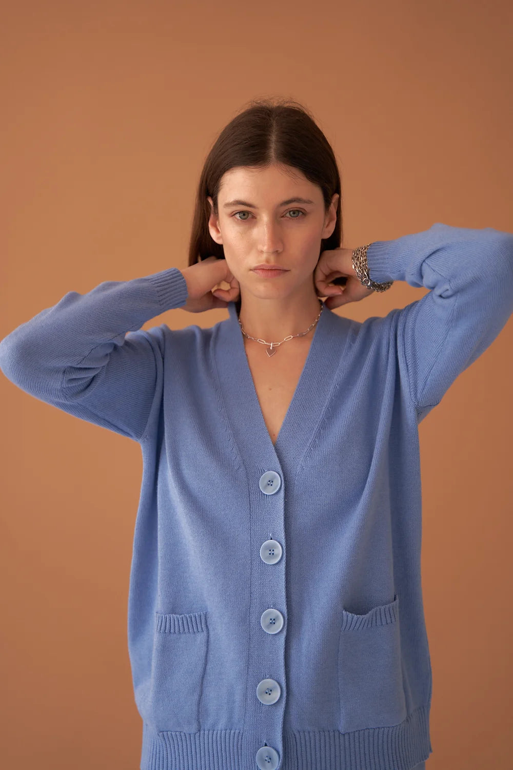 Blue Cotton Cashmere Blend Cardigan