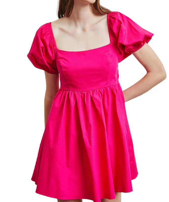 Puff Sleeve Babydoll Mini Dress In Pink