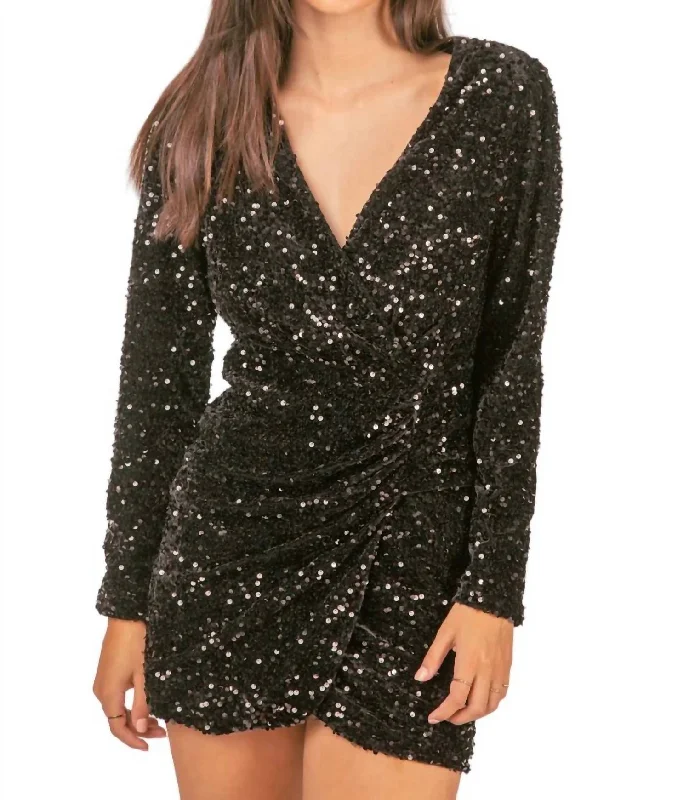 Sequin Glitter Holiday Mini Dress In Black