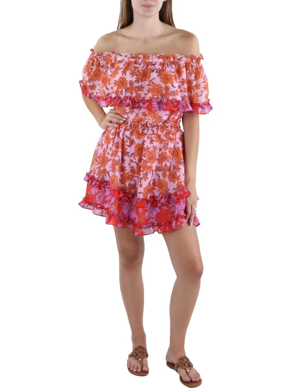 Womens Off-The-Shoulder Short Mini Dress