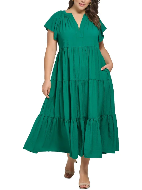 Plus Womens Crepe Long Maxi Dress