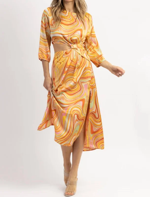 Sundown Marble Maxi Dress In Yellow