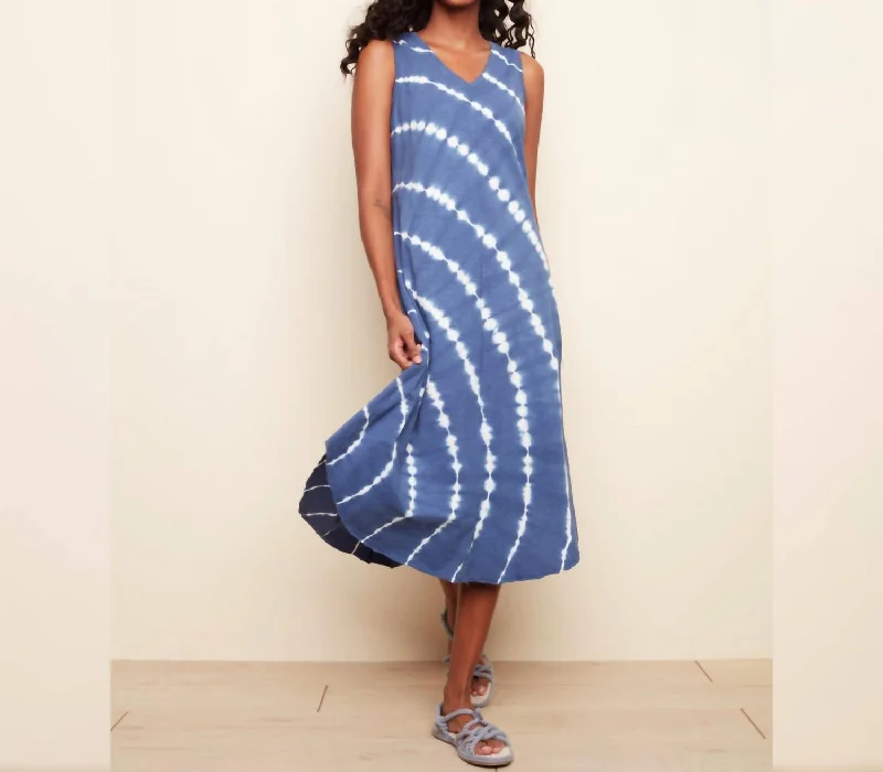 Tie Dye Maxi Dress In Blue And White