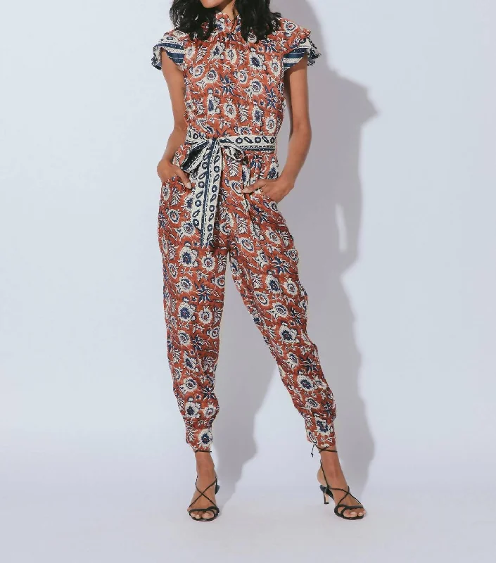 Perla Jumpsuit In Sienna Block Print