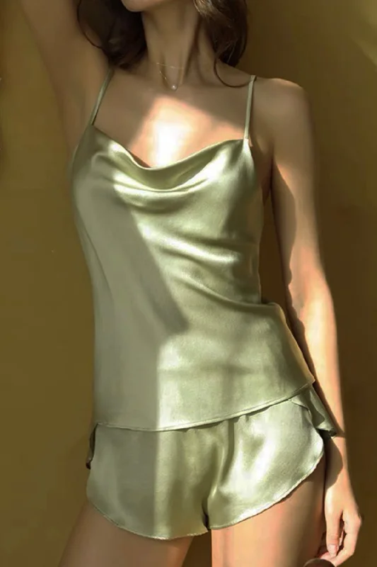 Cowl Neck Satin Cami Set (Sage)