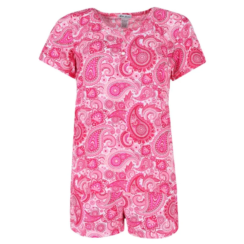 Miss Lillian Women's Plus Size Paisley Henley Short Sleeve and Shorts Set