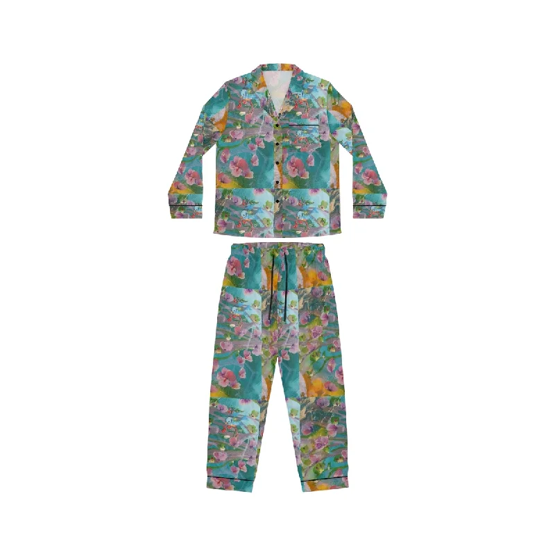 Women's Satin Pajamas (AOP) CUBA FLOWERS